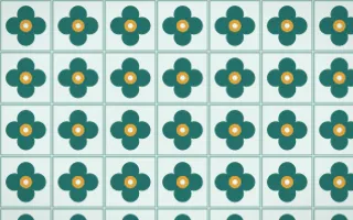 Ha Long Jade Quatrefoil Tile — light teal, gold and white azulejo background