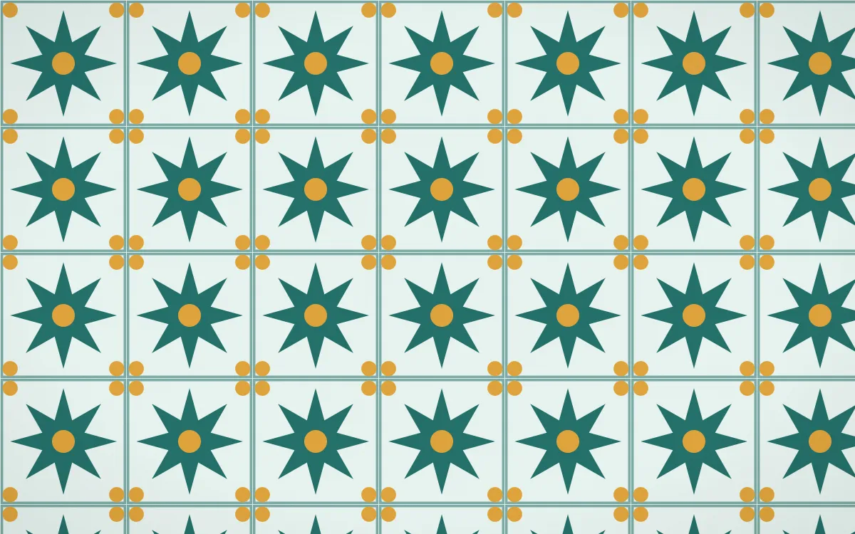 Ha Long Jade Star Tile — light teal, gold and white azulejo background