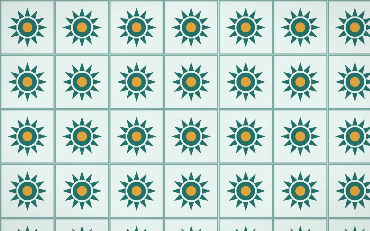 Ha Long Jade Sunburst Tile — light teal, gold and white azulejo background