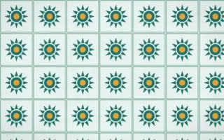 Ha Long Jade Sunburst Tile — light teal, gold and white azulejo background