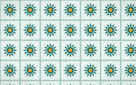 Ha Long Jade Sunburst Tile — light teal, gold and white azulejo background