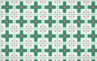 Hanbok Mint Cross Tile — light green, pink and white azulejo background