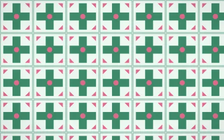 Hanbok Mint Cross Tile — light green, pink and white azulejo background