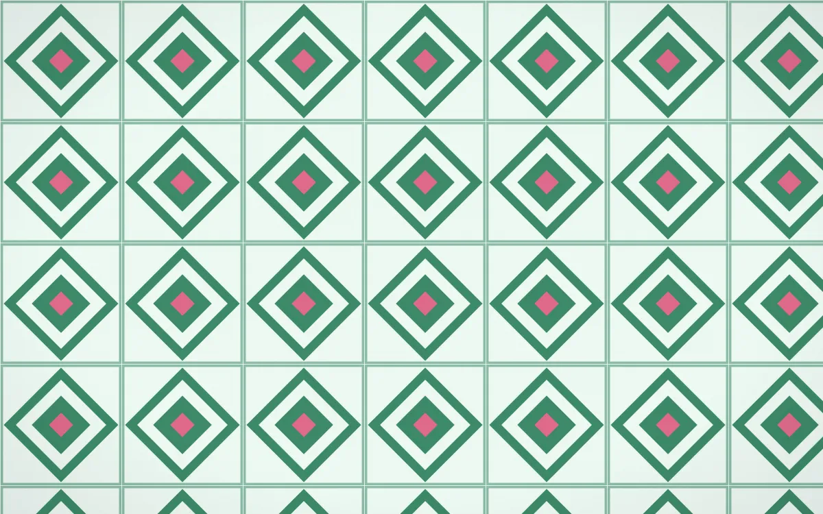 Hanbok Mint Diamond Tile — light green, pink and white azulejo background