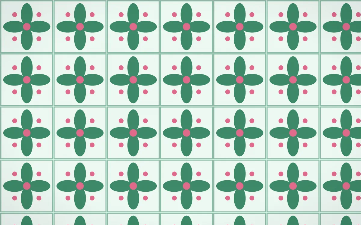 Hanbok Mint Petal Tile — light green, pink and white azulejo background