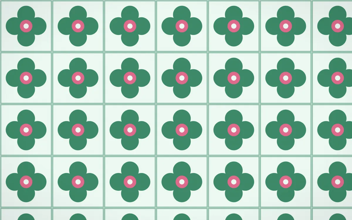 Hanbok Mint Quatrefoil Tile — light green, pink and white azulejo background