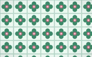Hanbok Mint Quatrefoil Tile — light green, pink and white azulejo background