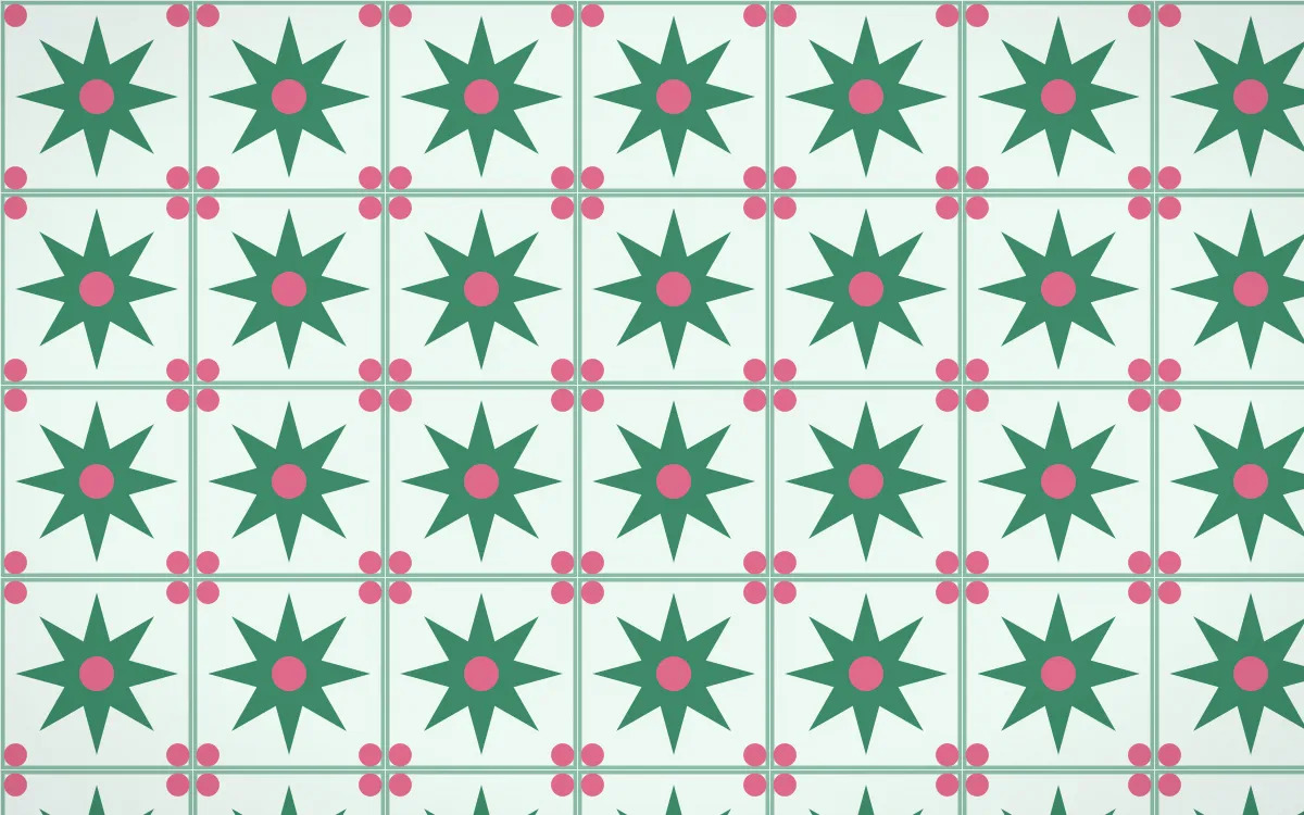 Hanbok Mint Star Tile — light green, pink and white azulejo background