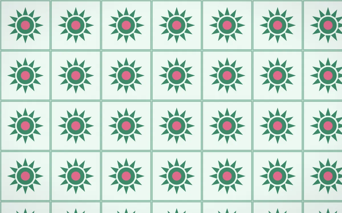 Hanbok Mint Sunburst Tile — light green, pink and white azulejo background