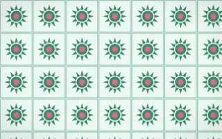 Hanbok Mint Sunburst Tile — light green, pink and white azulejo background