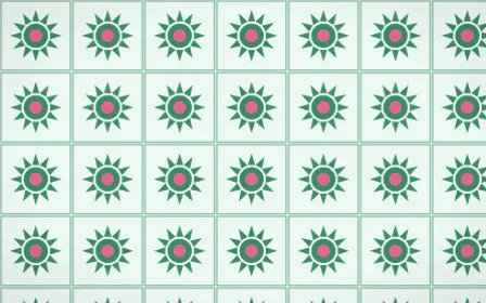 Hanbok Mint Sunburst Tile — light green, pink and white azulejo background