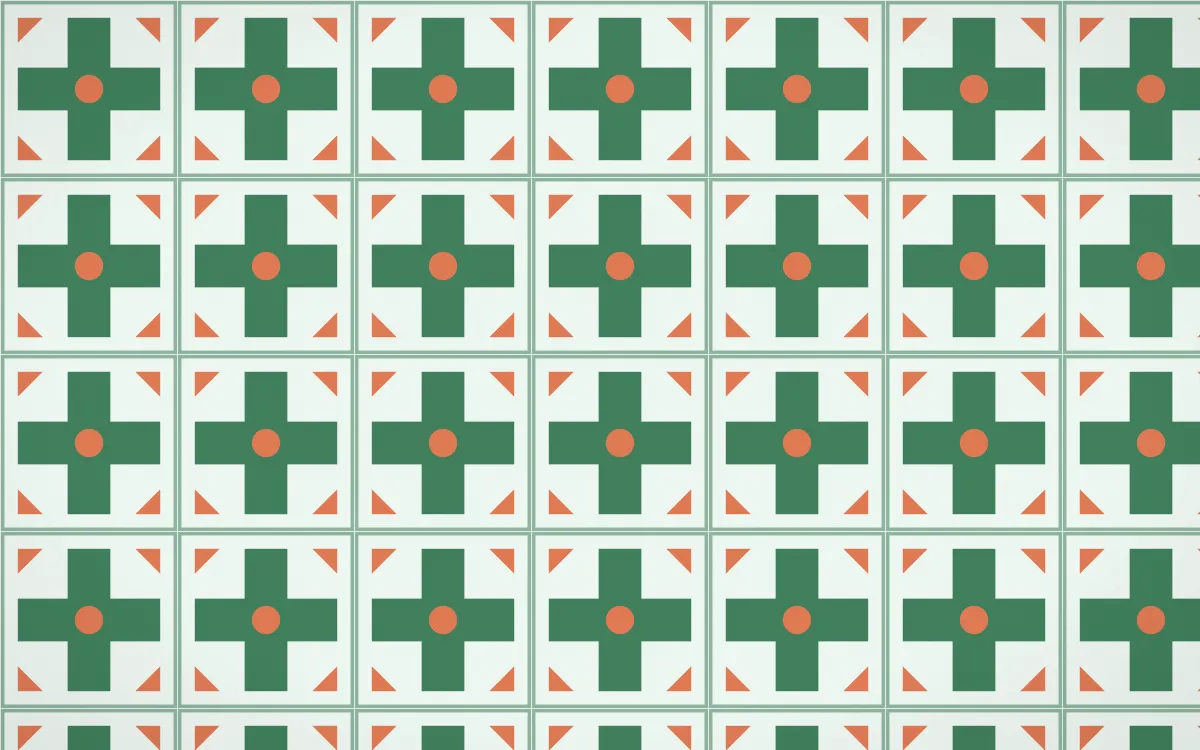 Havana Mint Cross Tile — light green, orange and white azulejo background