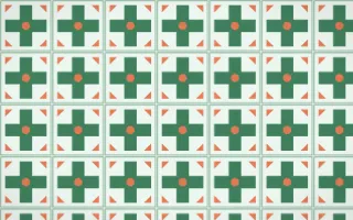 Havana Mint Cross Tile — light green, orange and white azulejo background