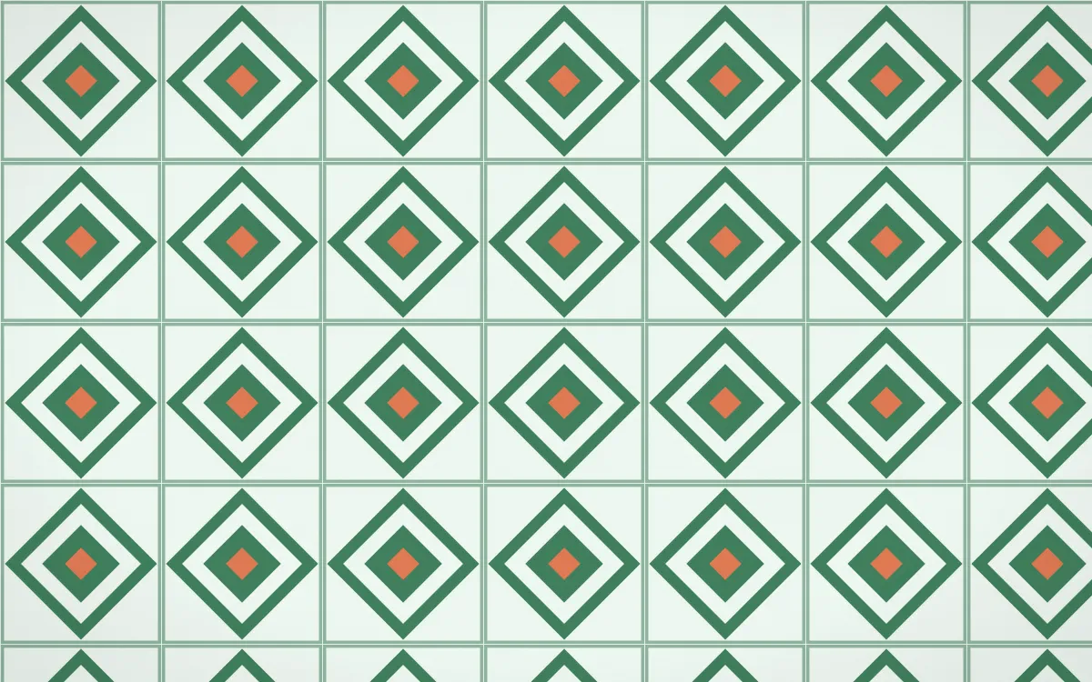 Havana Mint Diamond Tile — light green, orange and white azulejo background