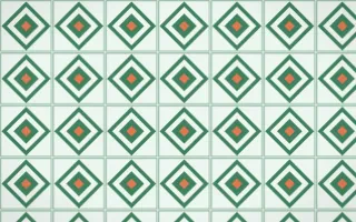 Havana Mint Diamond Tile — light green, orange and white azulejo background
