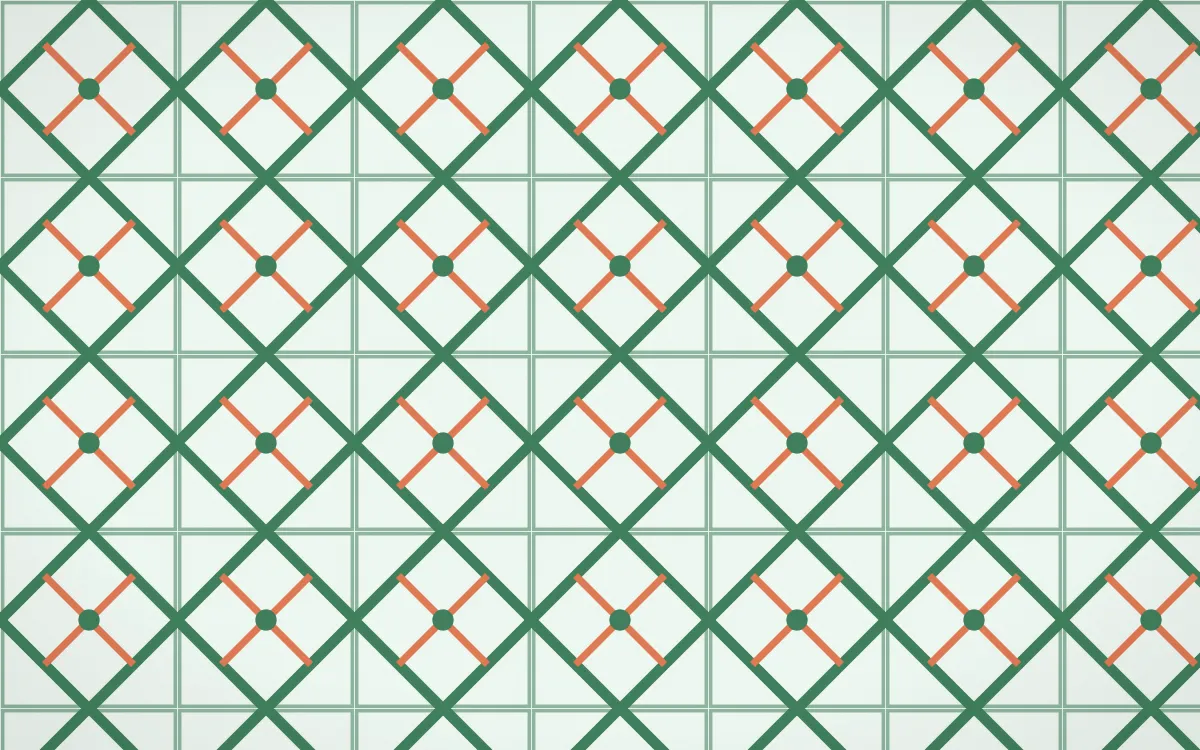 Havana Mint Lattice Tile — light green, orange and white azulejo background