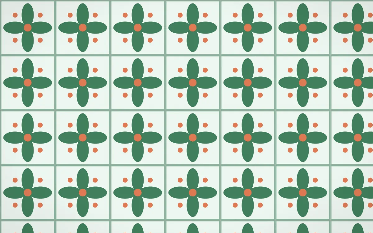 Havana Mint Petal Tile — light green, orange and white azulejo background