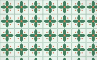 Havana Mint Petal Tile — light green, orange and white azulejo background