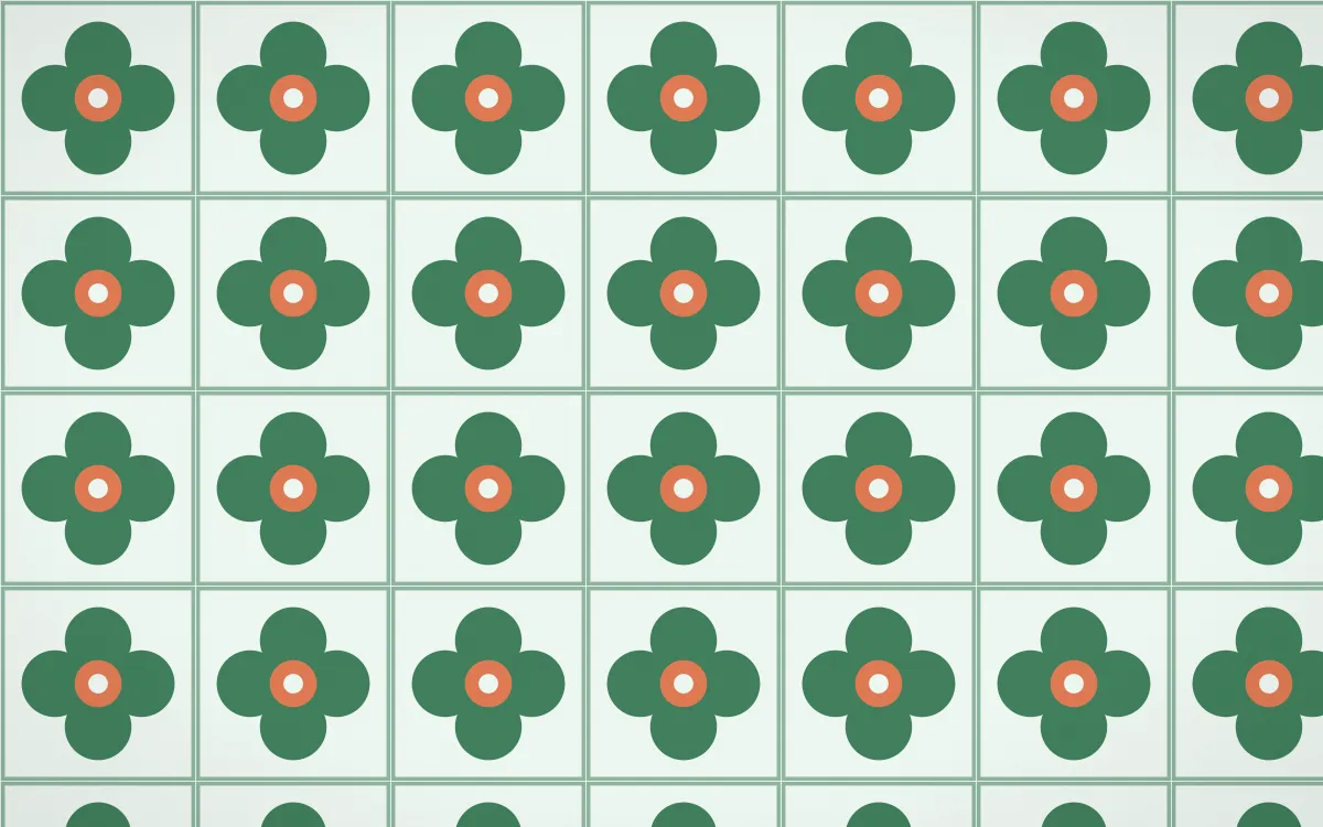 Havana Mint Quatrefoil Tile — light green, orange and white azulejo background