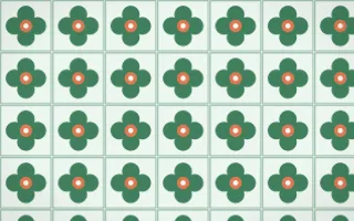 Havana Mint Quatrefoil Tile — light green, orange and white azulejo background