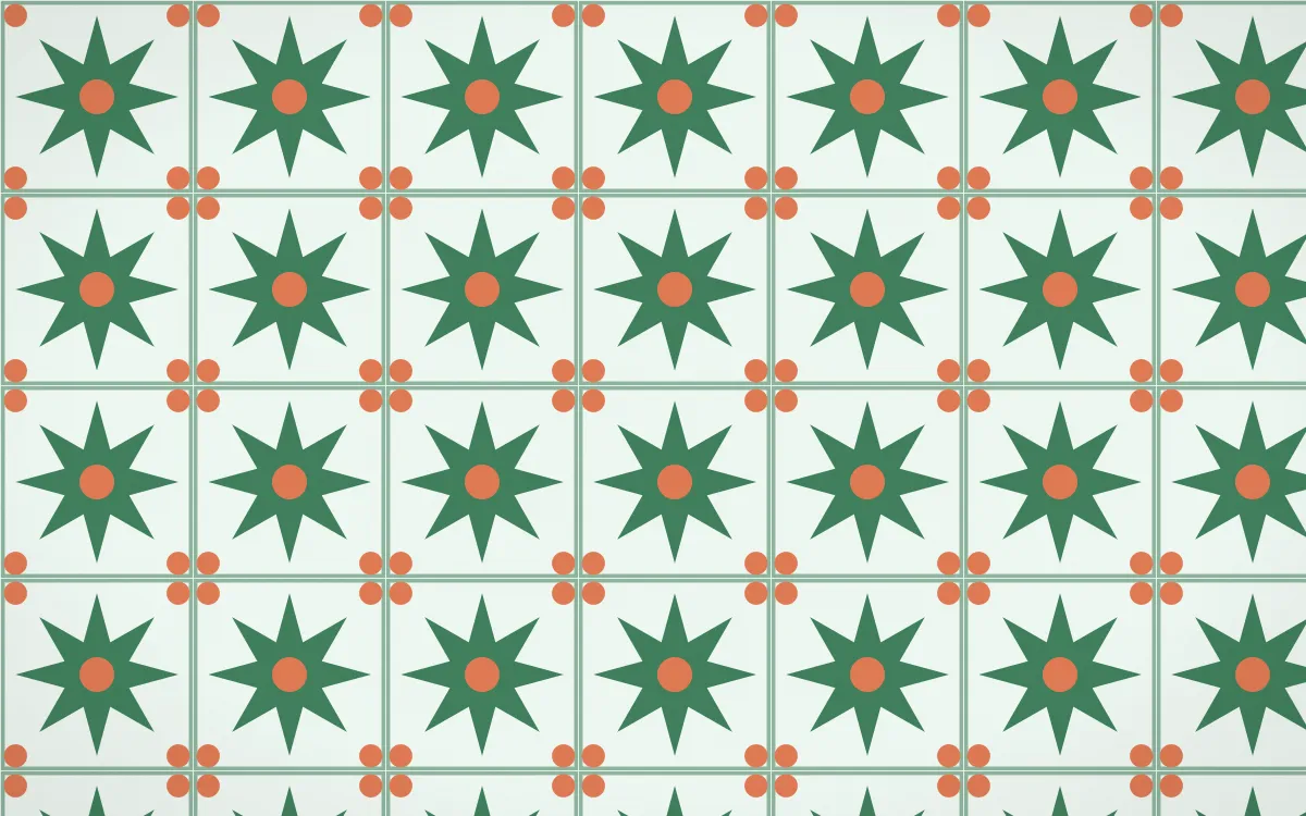 Havana Mint Star Tile — light green, orange and white azulejo background