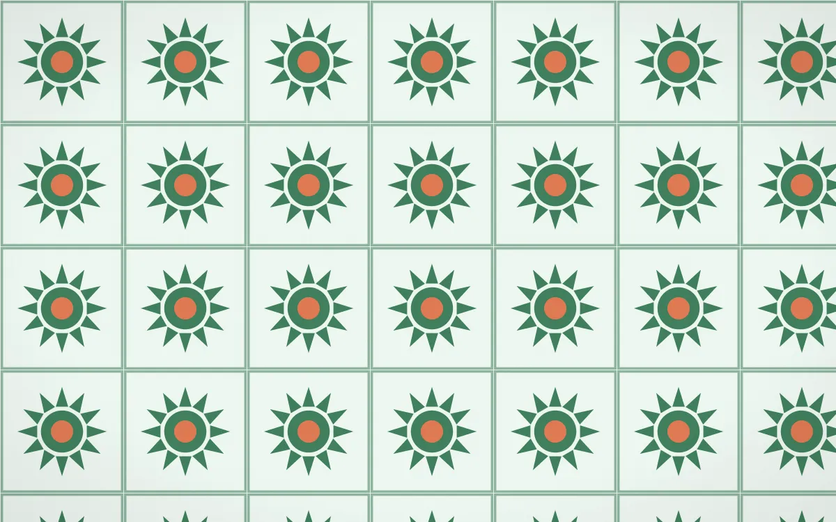 Havana Mint Sunburst Tile — light green, orange and white azulejo background