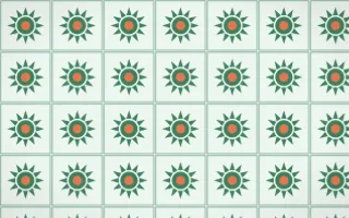 Havana Mint Sunburst Tile — light green, orange and white azulejo background