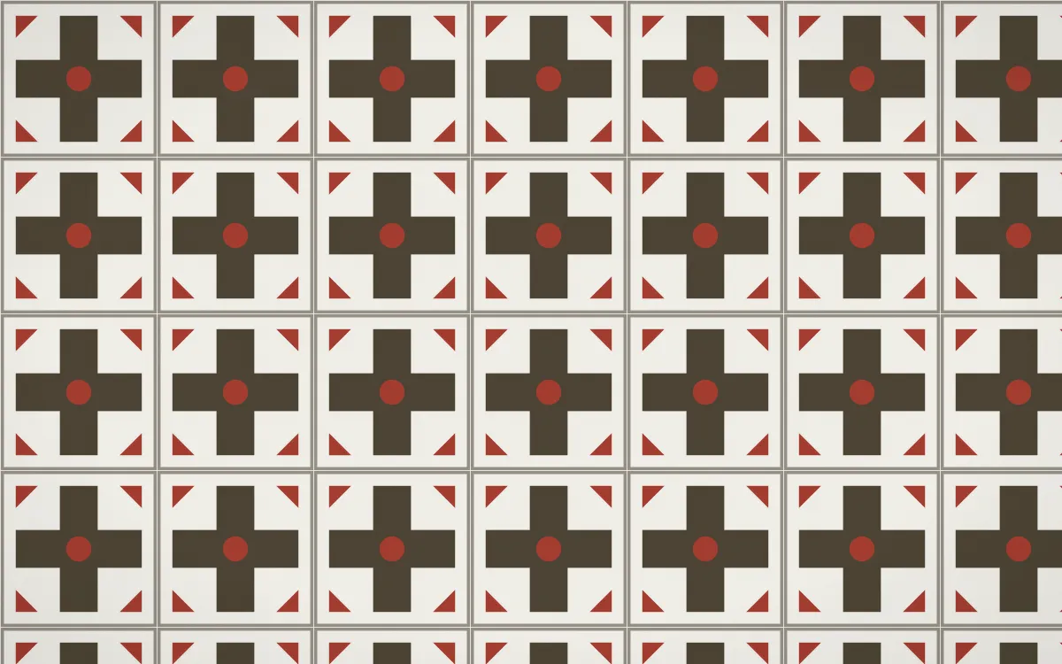Highland Peat Cross Tile — light brown, red and white azulejo background
