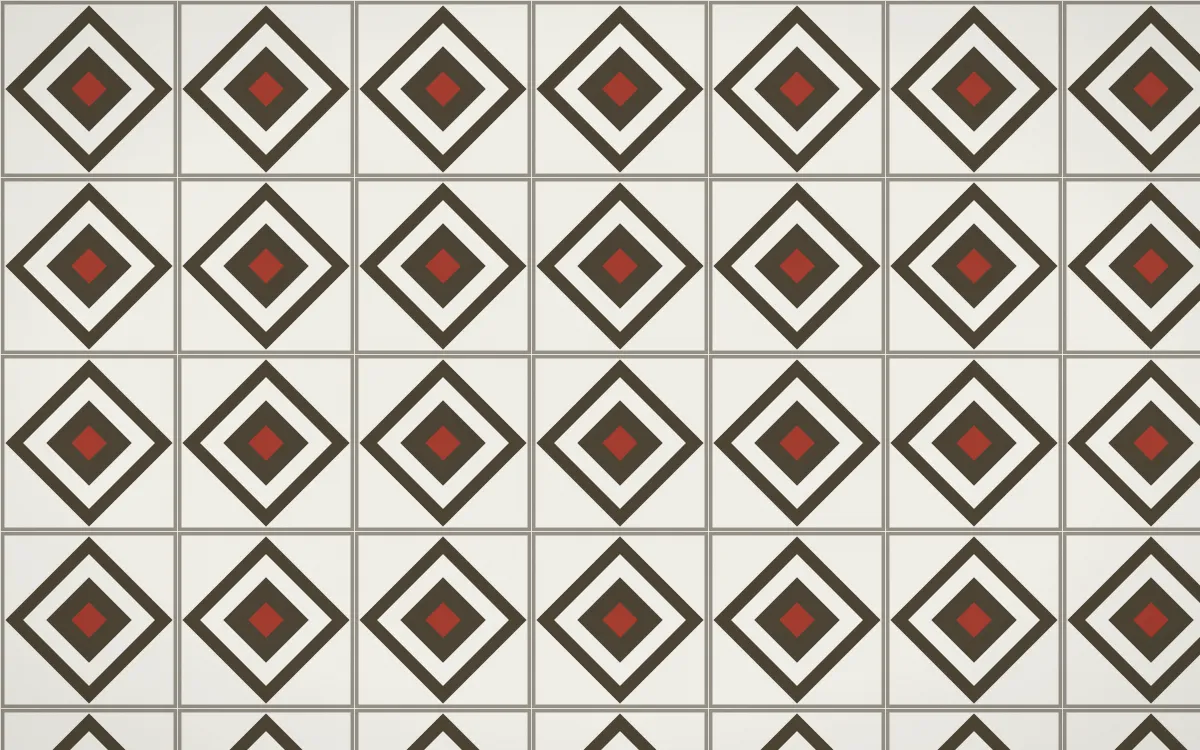 Highland Peat Diamond Tile — light brown, red and white azulejo background
