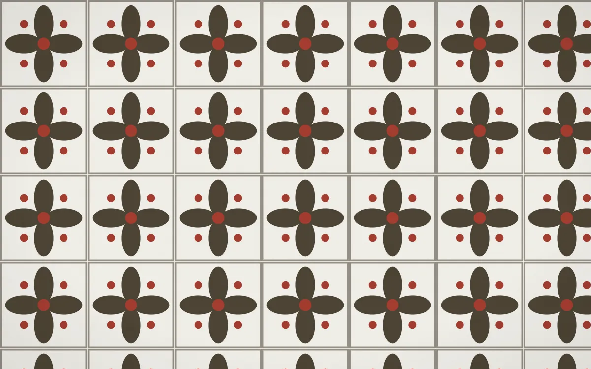Highland Peat Petal Tile — light brown, red and white azulejo background