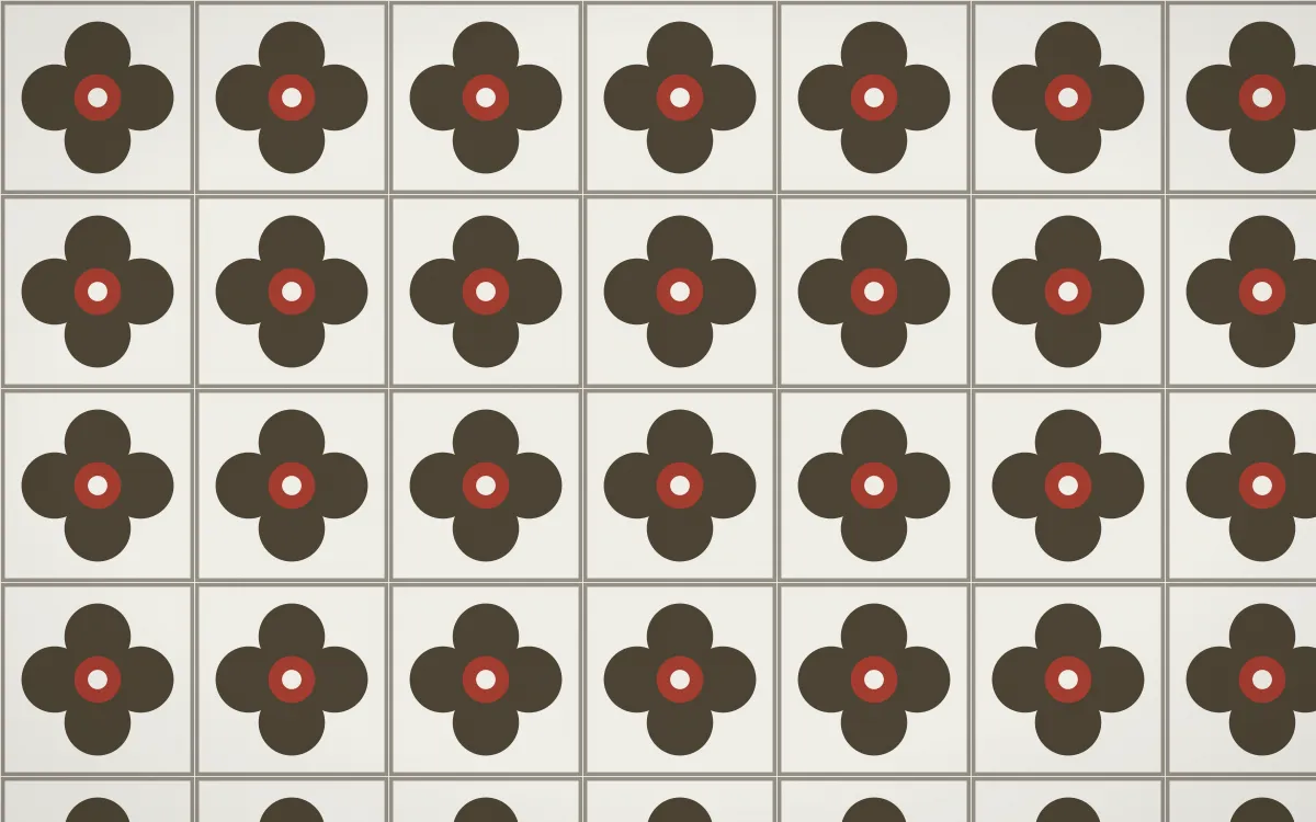 Highland Peat Quatrefoil Tile — light brown, red and white azulejo background