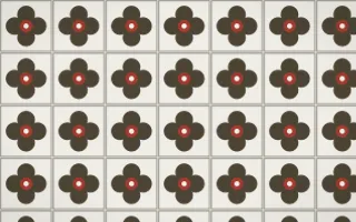 Highland Peat Quatrefoil Tile — light brown, red and white azulejo background