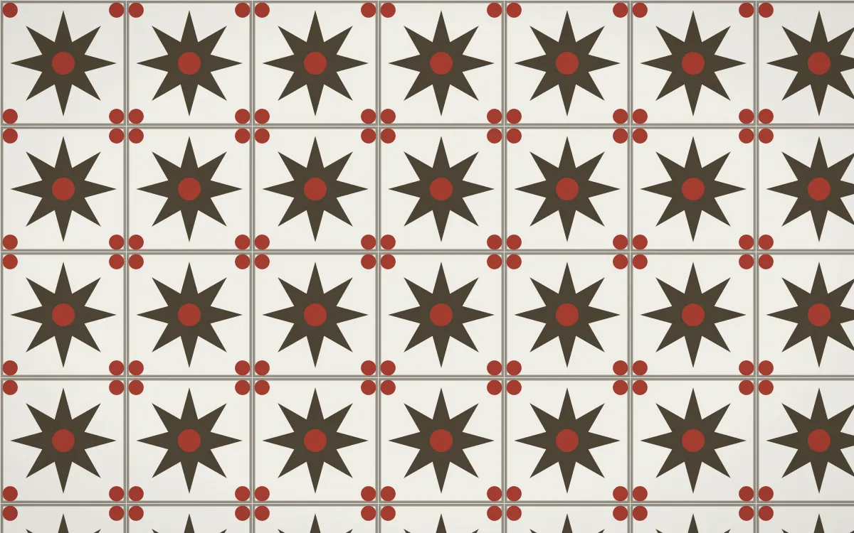 Highland Peat Star Tile — light brown, red and white azulejo background