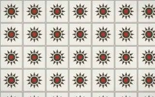 Highland Peat Sunburst Tile — light brown, red and white azulejo background