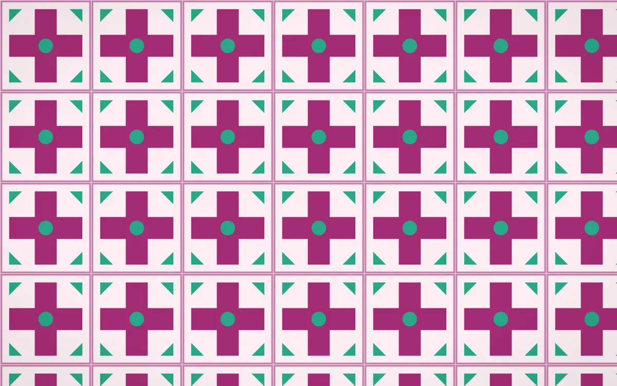 Holi Splash Cross Tile — light pink, teal and white azulejo background