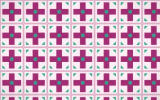 Holi Splash Cross Tile — light pink, teal and white azulejo background