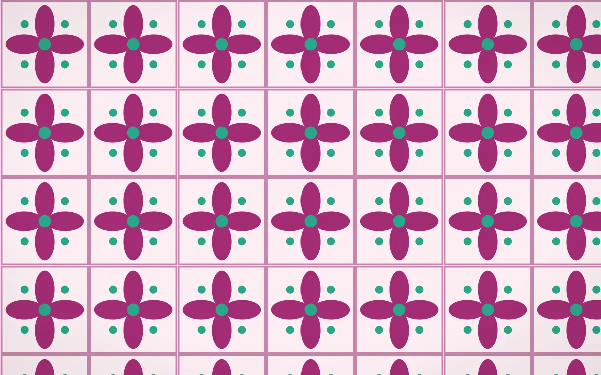 Holi Splash Petal Tile — light pink, teal and white azulejo background