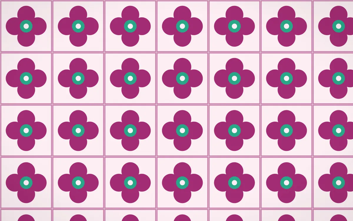 Holi Splash Quatrefoil Tile — light pink, teal and white azulejo background