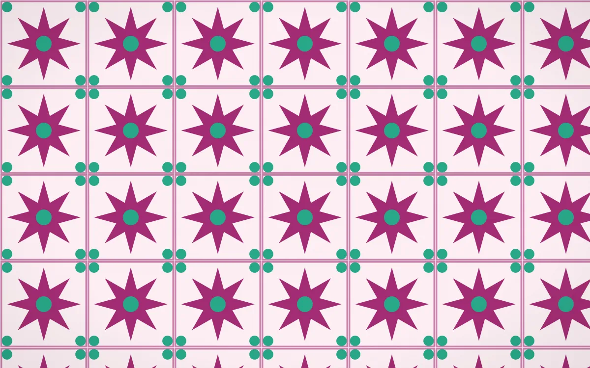 Holi Splash Star Tile — light pink, teal and white azulejo background