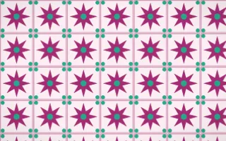 Holi Splash Star Tile — light pink, teal and white azulejo background