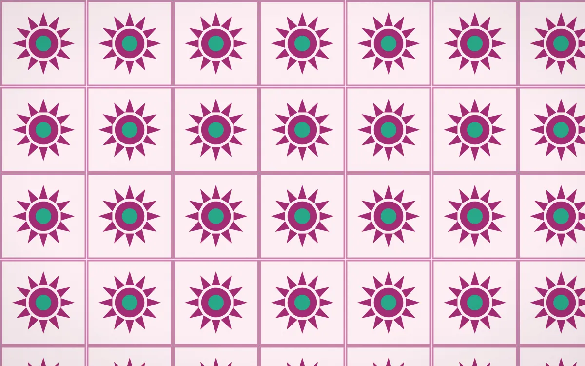 Holi Splash Sunburst Tile — light pink, teal and white azulejo background