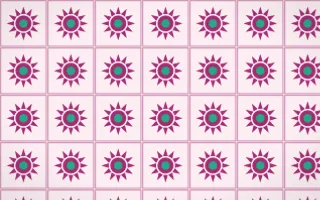 Holi Splash Sunburst Tile — light pink, teal and white azulejo background
