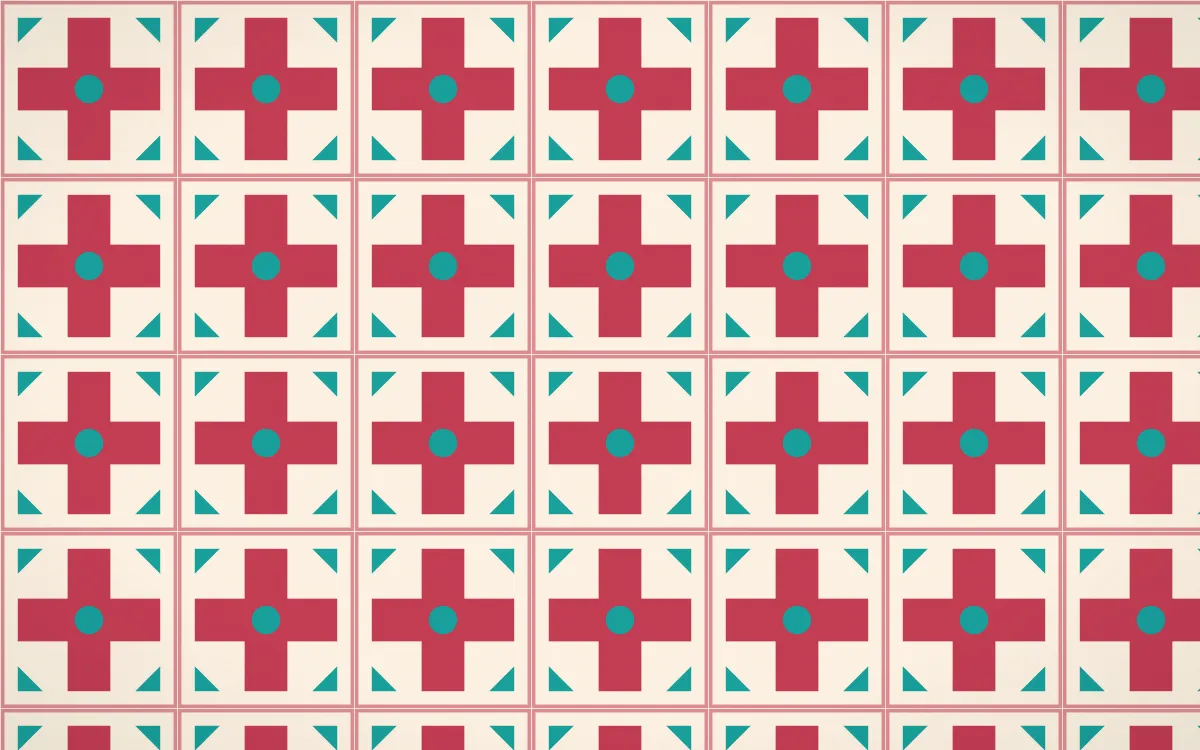 Island Punch Cross Tile — light red, teal and beige azulejo background