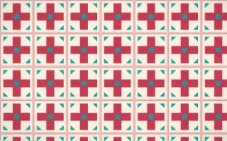 Island Punch Cross Tile — light red, teal and beige azulejo background