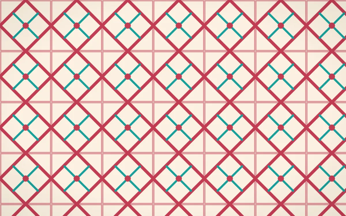 Island Punch Lattice Tile — light red, teal and beige azulejo background