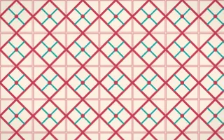 Island Punch Lattice Tile — light red, teal and beige azulejo background