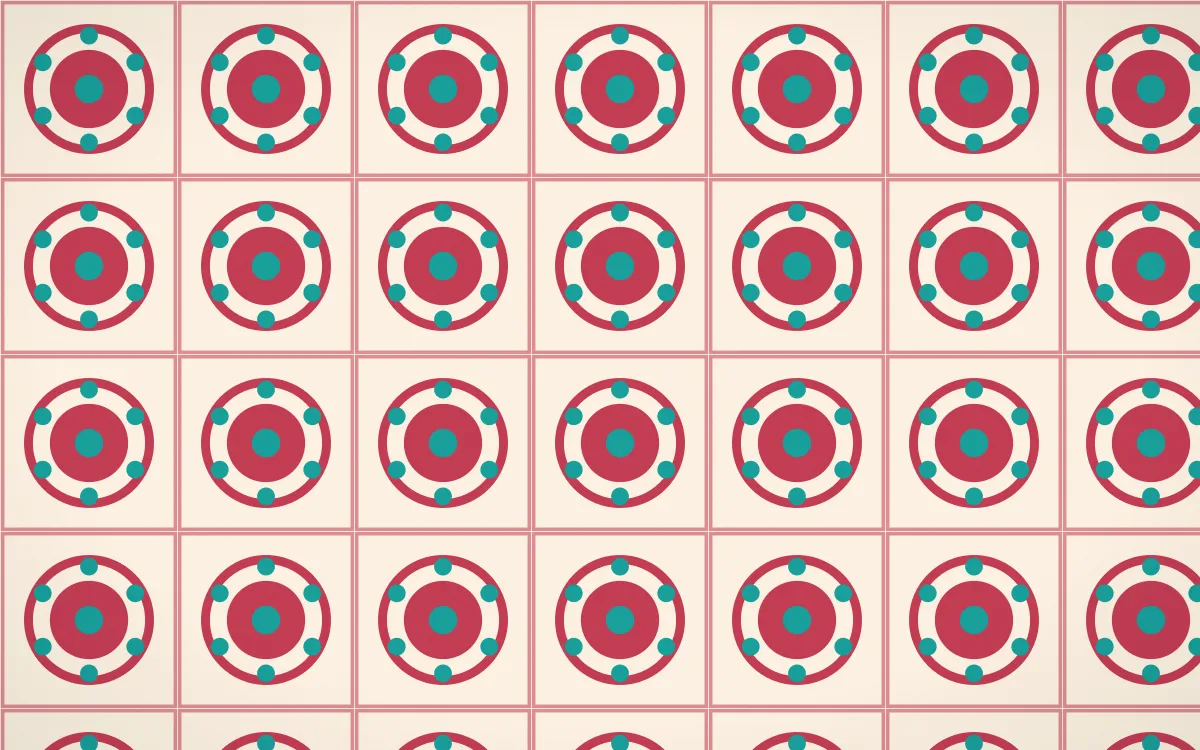 Island Punch Medallion Tile — light red, teal and beige azulejo background
