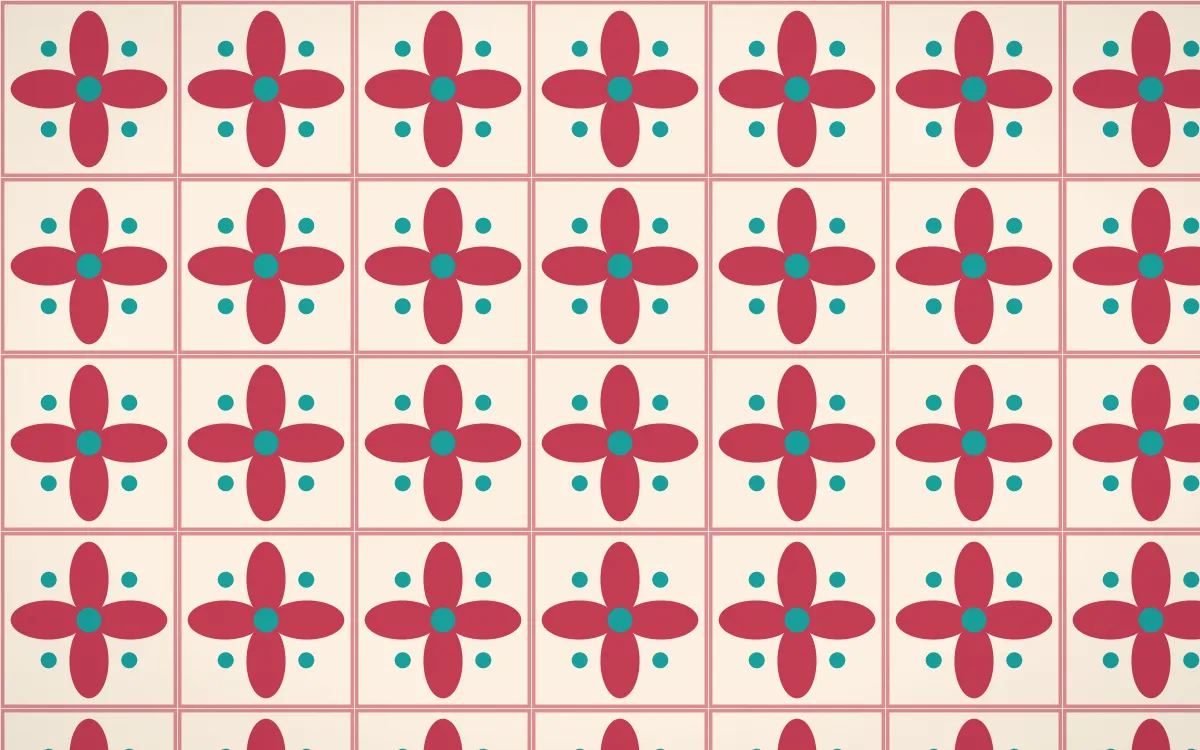 Island Punch Petal Tile — light red, teal and beige azulejo background