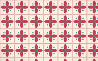 Island Punch Petal Tile — light red, teal and beige azulejo background
