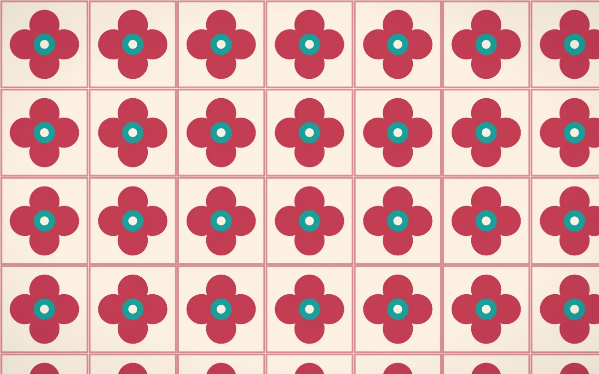 Island Punch Quatrefoil Tile — light red, teal and beige azulejo background